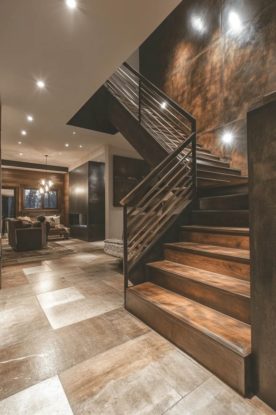 Staircase combining wood and metal