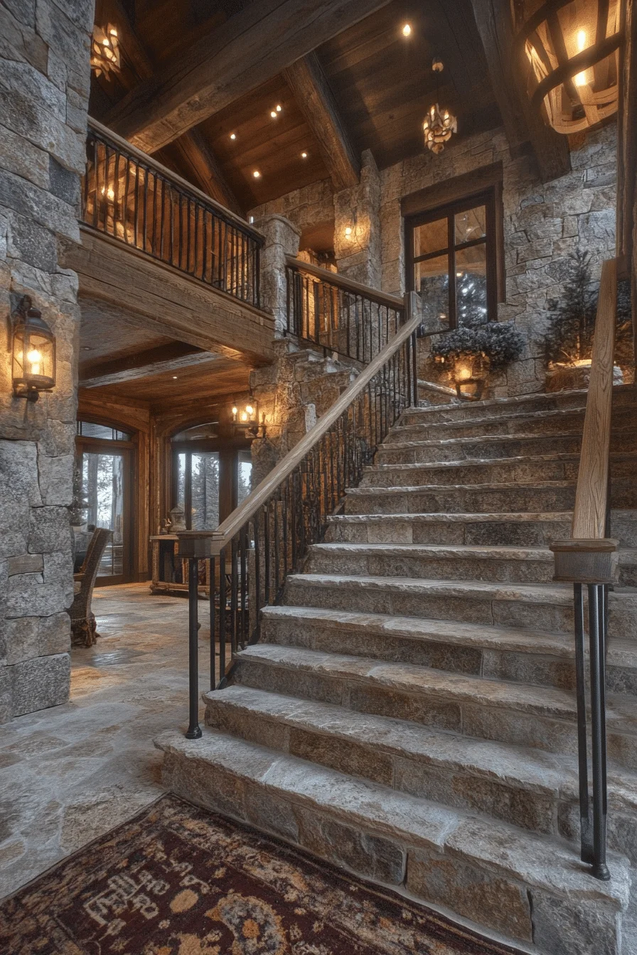 Stone-look staircase with textured surfaces