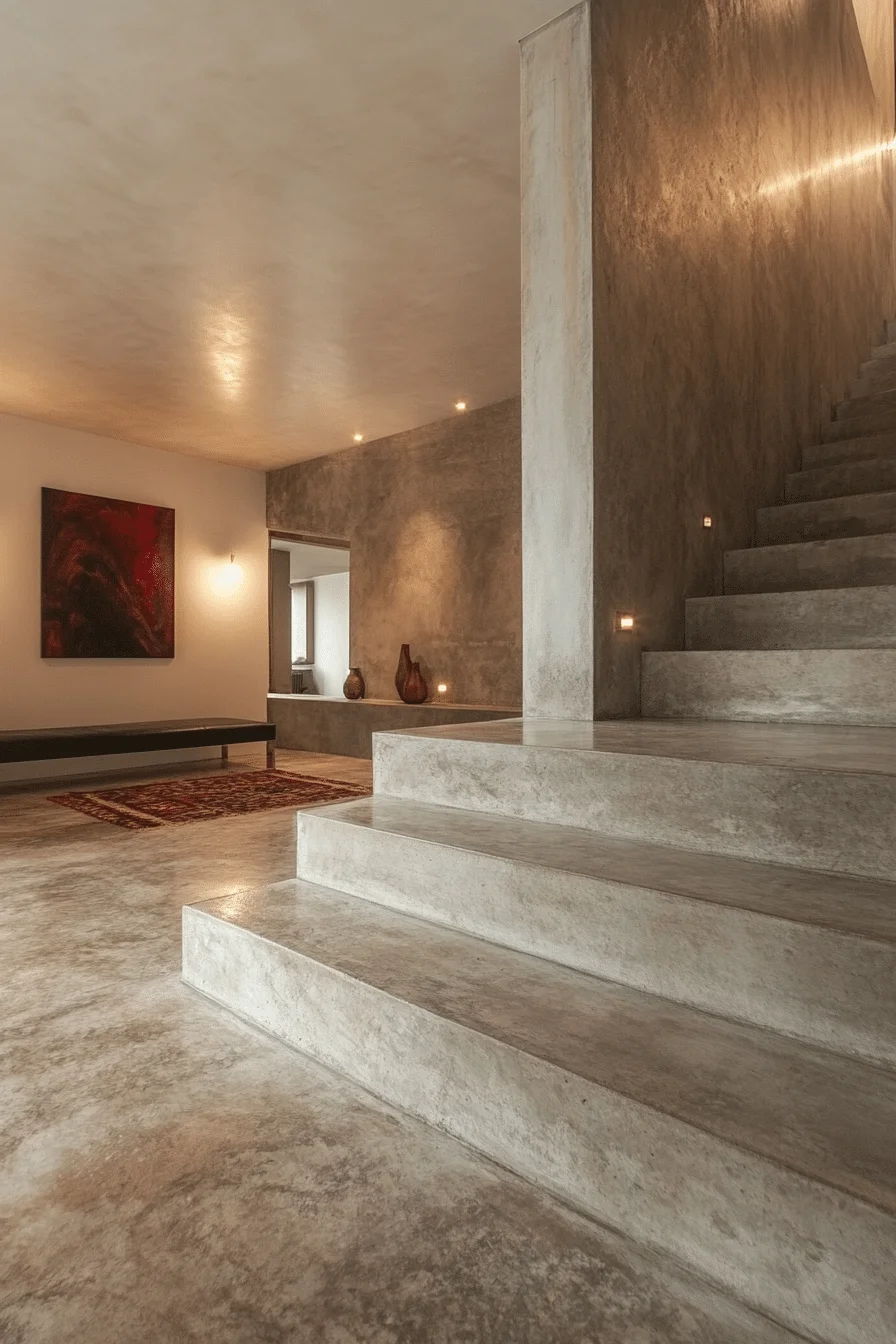 Modern concrete staircase with textured finish