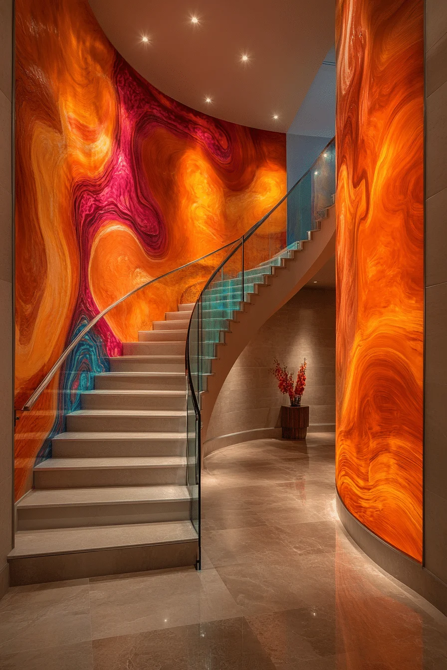 Staircase with creative wall art