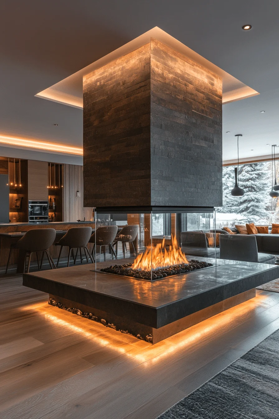 Multi-Angle Glass Fireplace