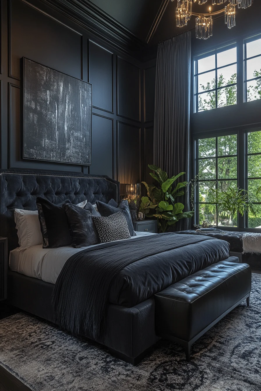 Charcoal gray walls with metallic accents
