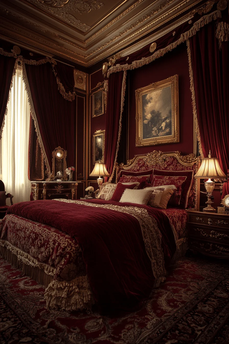 Burgundy accents with golden decor