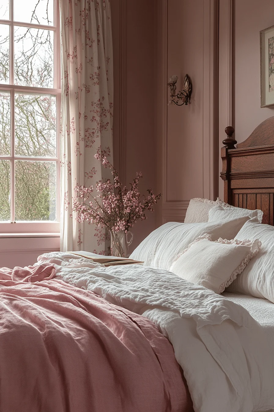 Soft rose accessories with dark gray elements