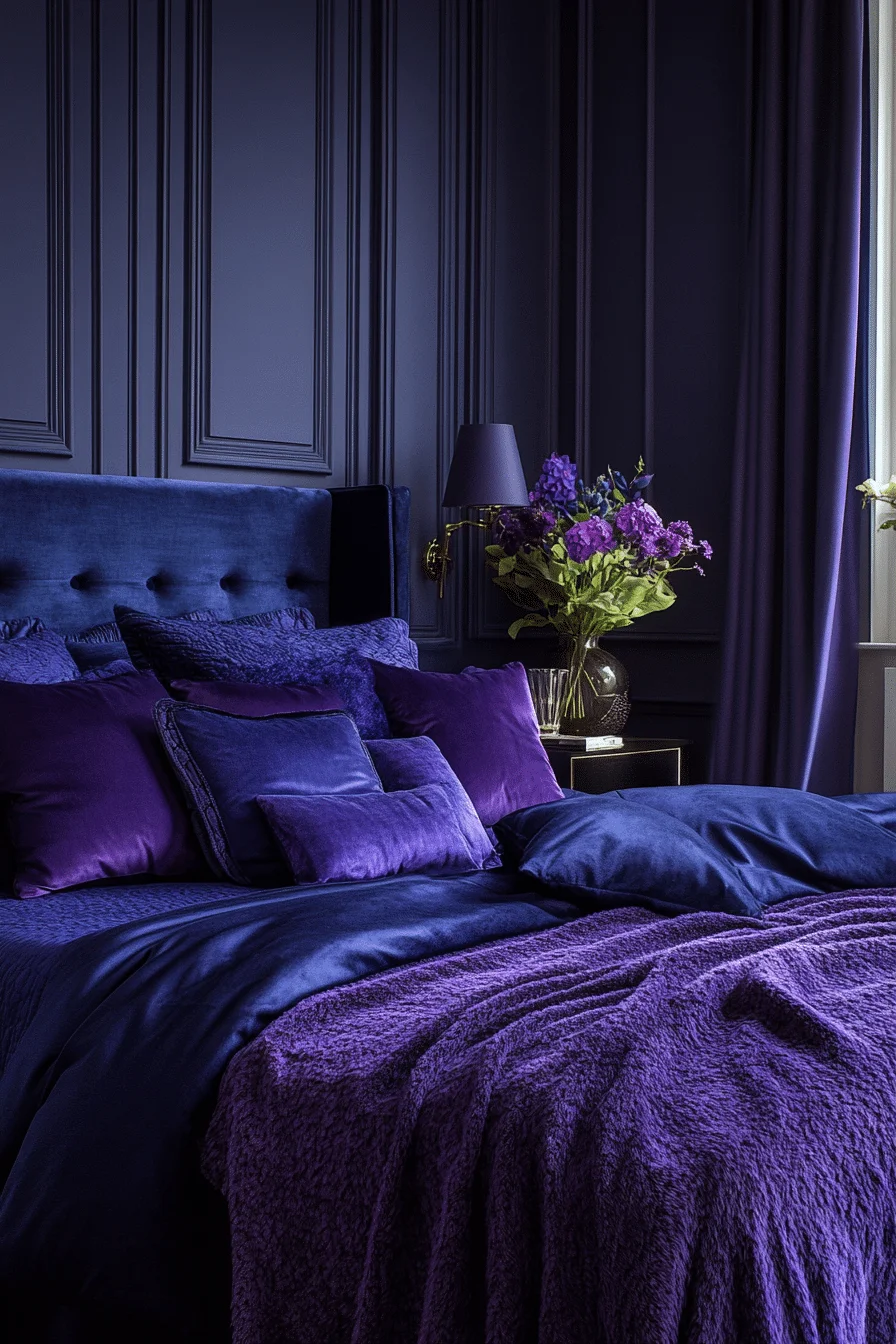 Gradient blue and purple walls with string lights