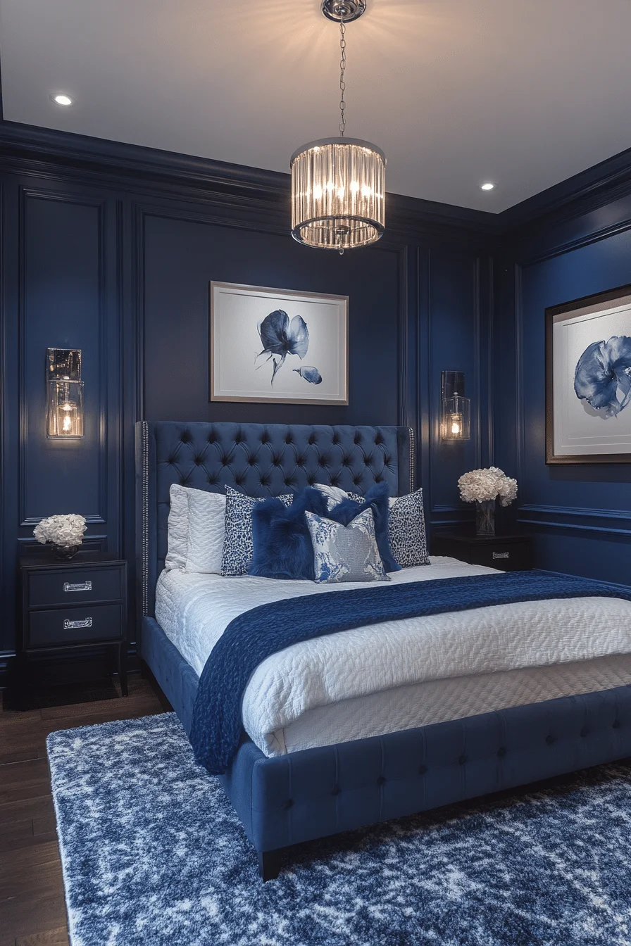 Navy walls with silver and crystal accents