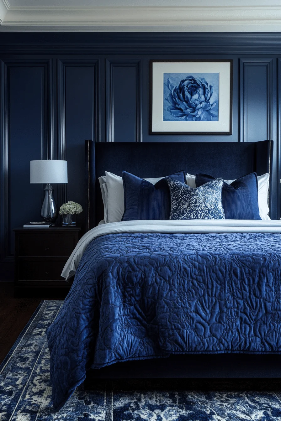 Sapphire blue textiles with metallic accents