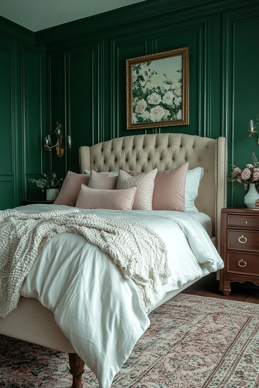 Forest green walls with natural accents