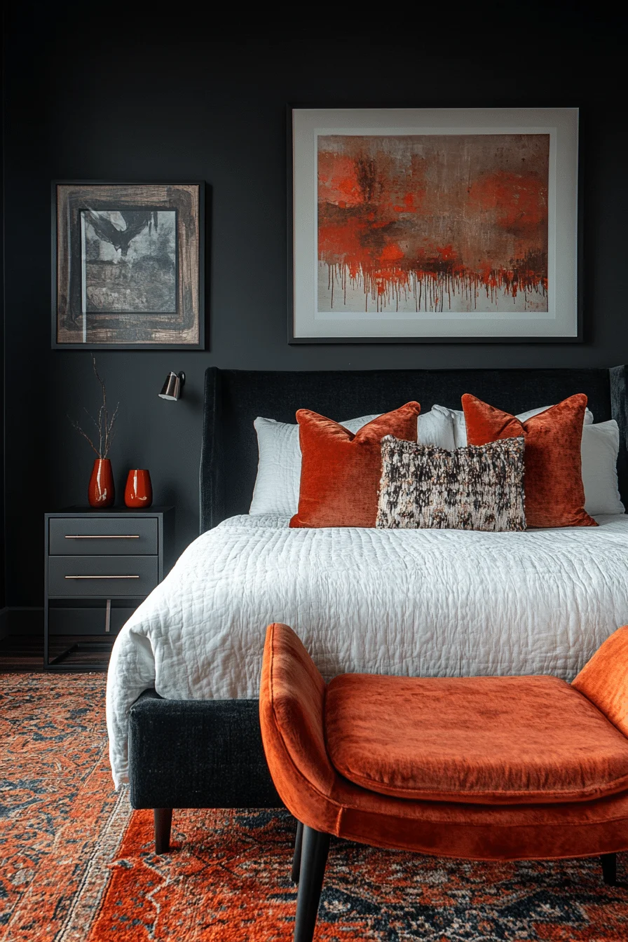 Black and charcoal walls with glossy accessories