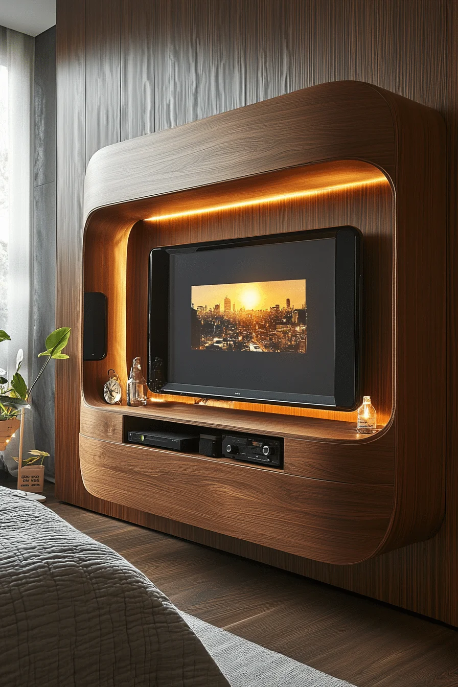 Wall-mounted TV and shelves