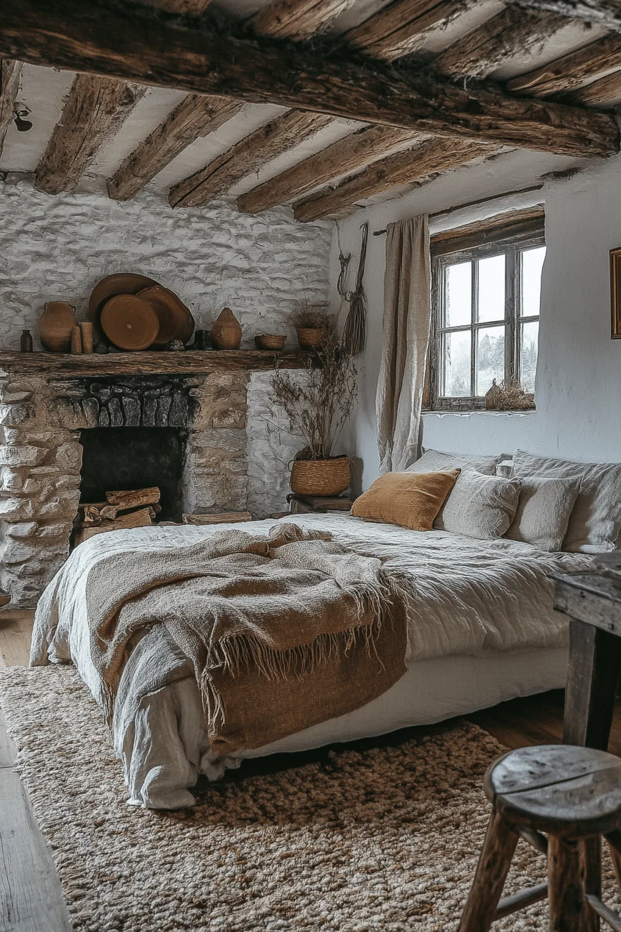 Rustic bedroom with earth tones and natural materials