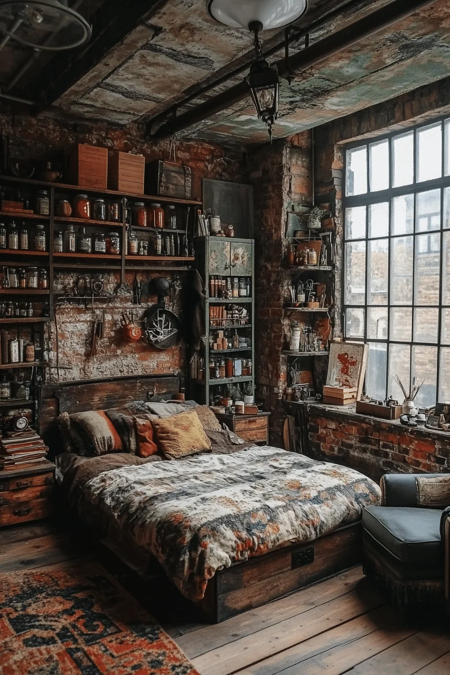 Rustic bedroom with crafting workspace
