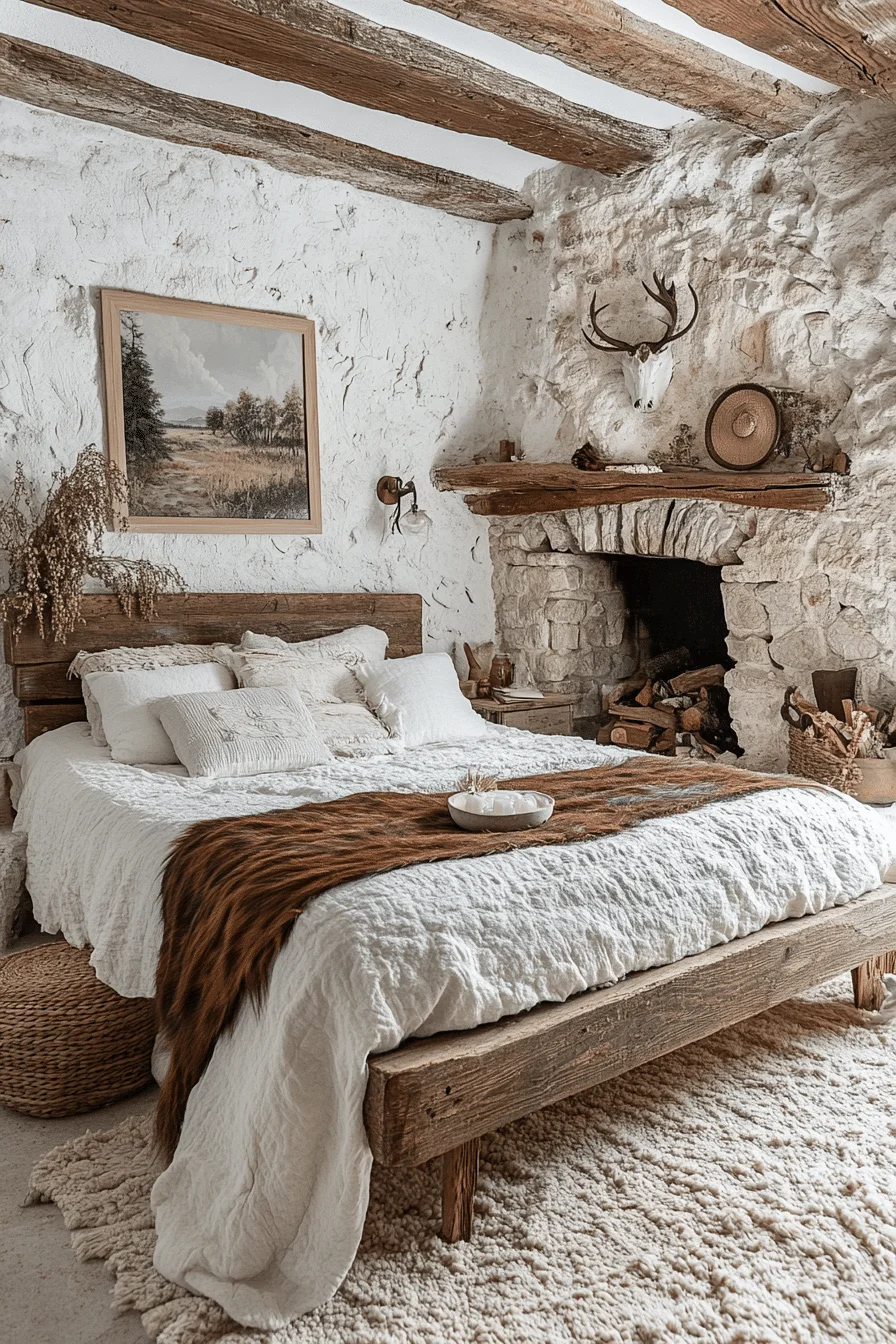 Rustic bedroom with rugged wood and adventure decor