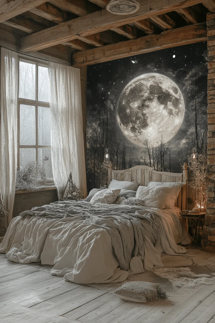 Bedroom with dark blue and silver night decor