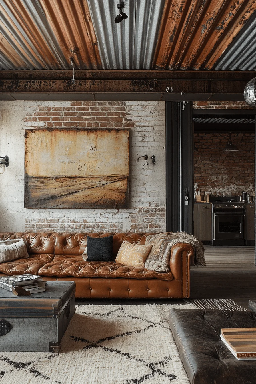 Raw metal accents in living room