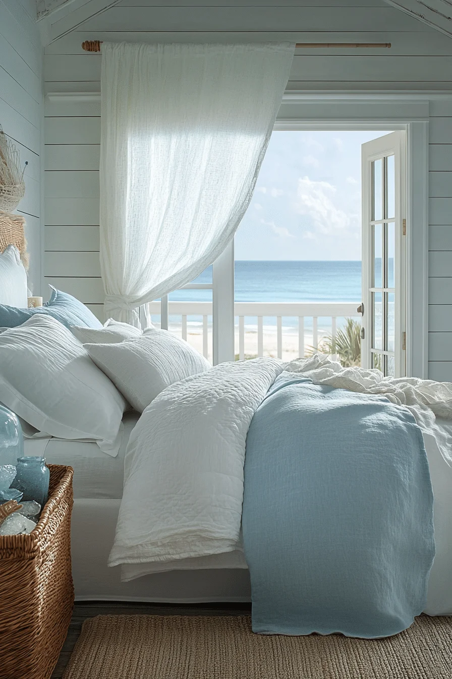 Coastal themed white bedroom