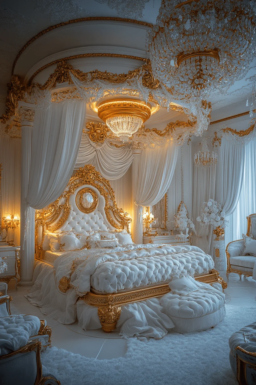 White bedroom with gold accents