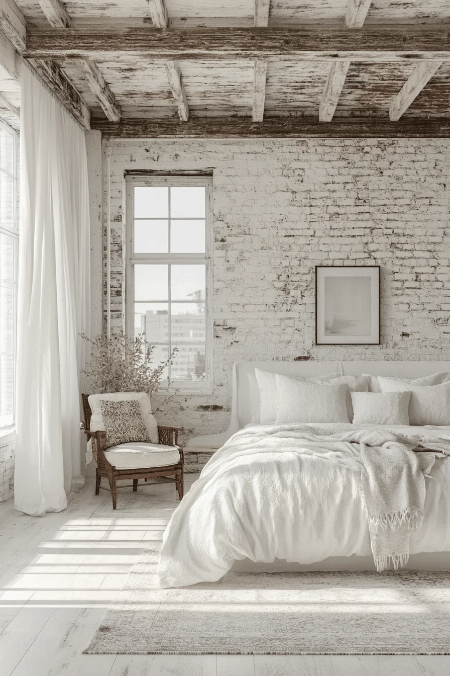 Urban white loft bedroom