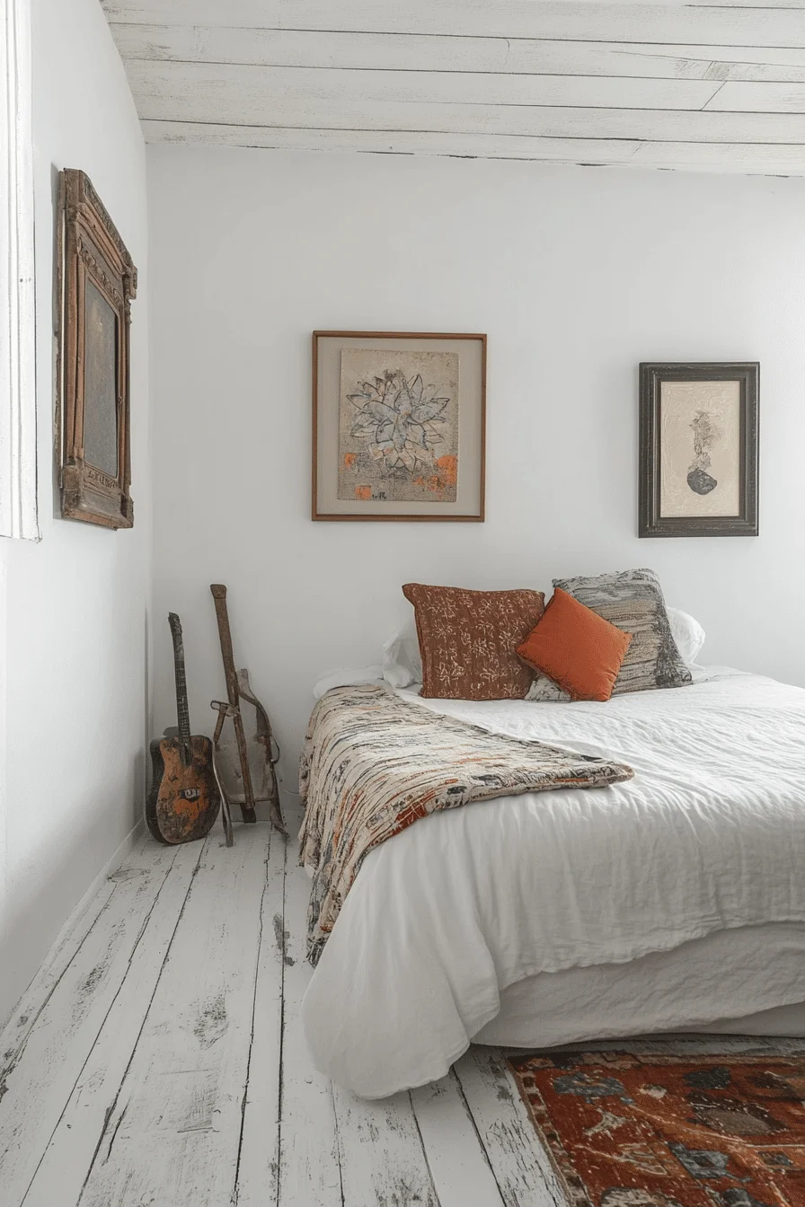 White bedroom with gallery wall