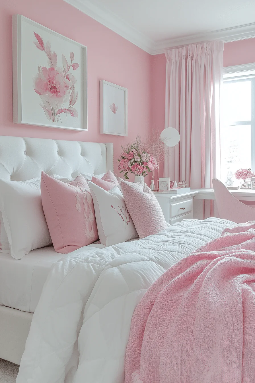 Pastel Pink and White Bedroom