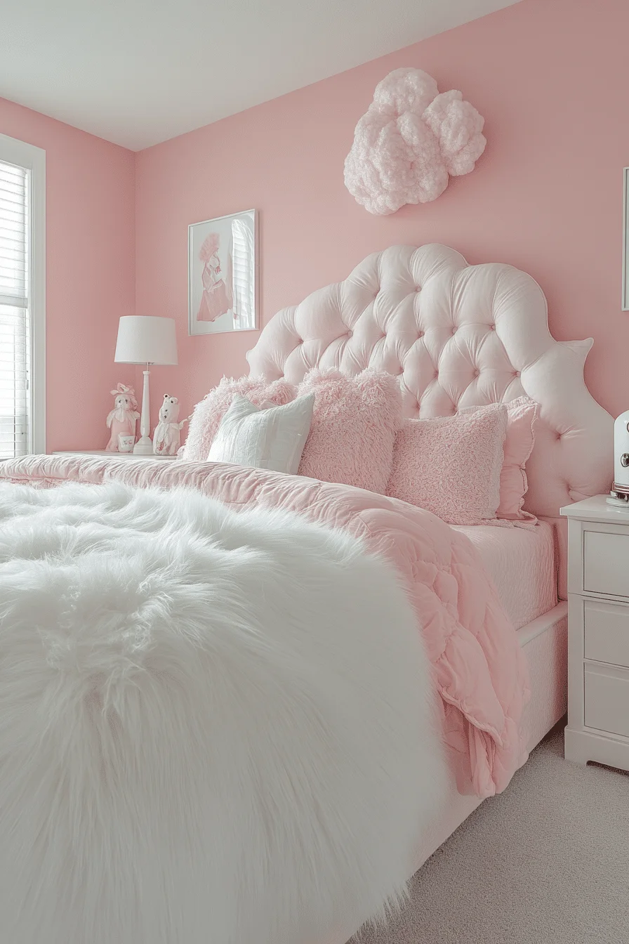 Striped Pink and White Bedroom