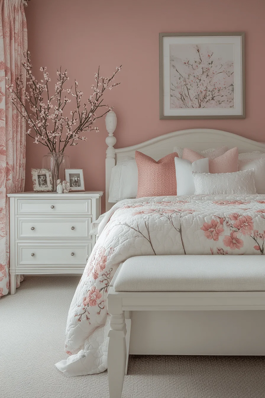 Cherry Blossom Pink and White Bedroom