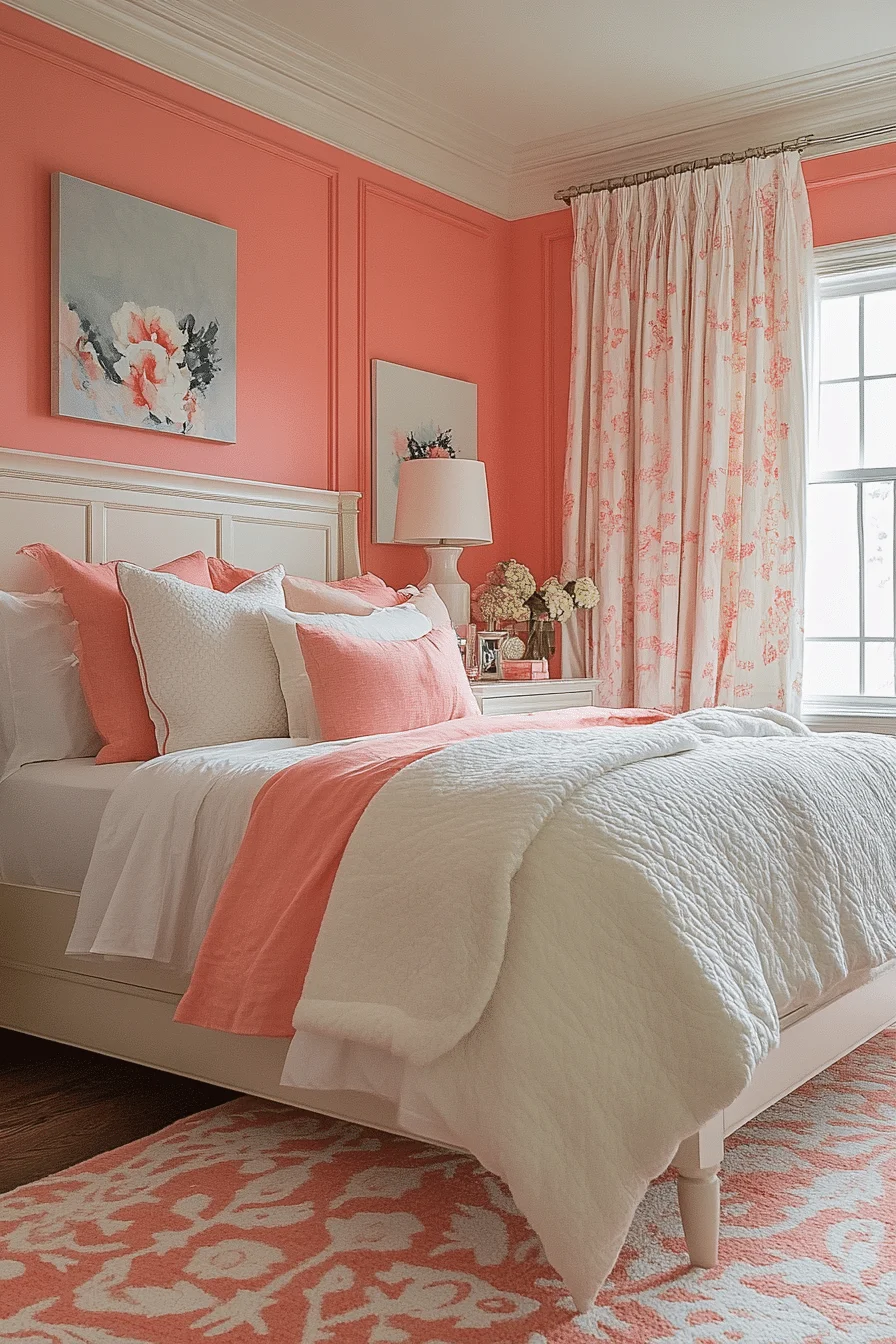 Coral and White Bedroom