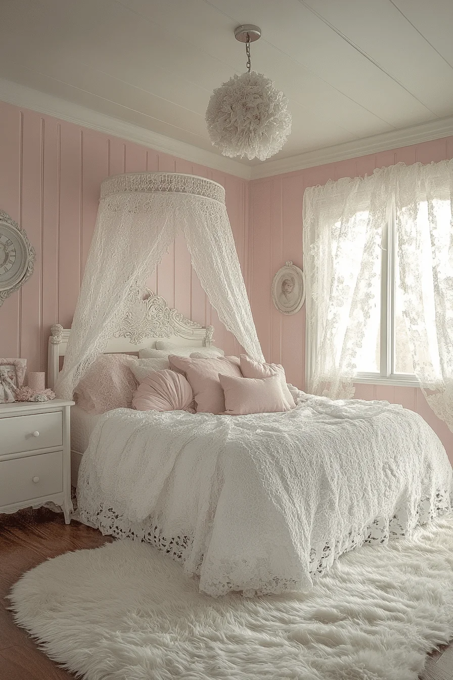 Vintage Pink and White Bedroom