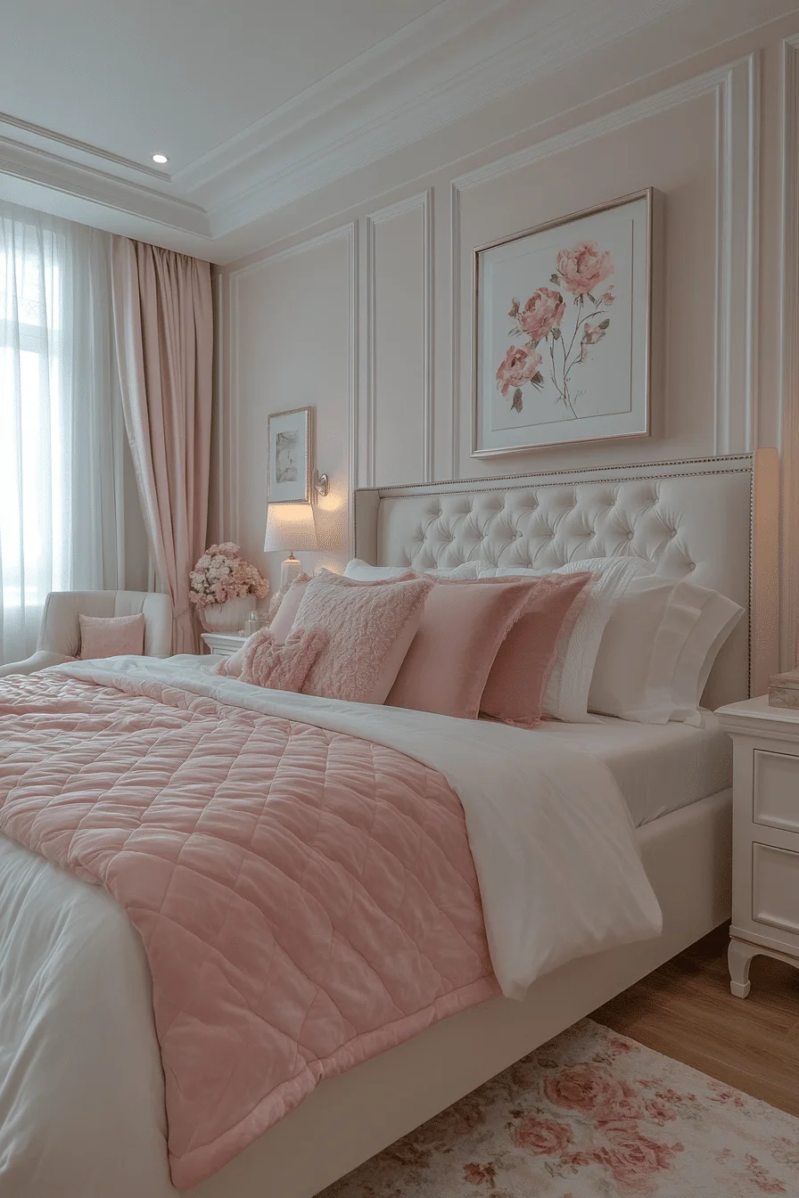 Modern Rose Pink and White Bedroom