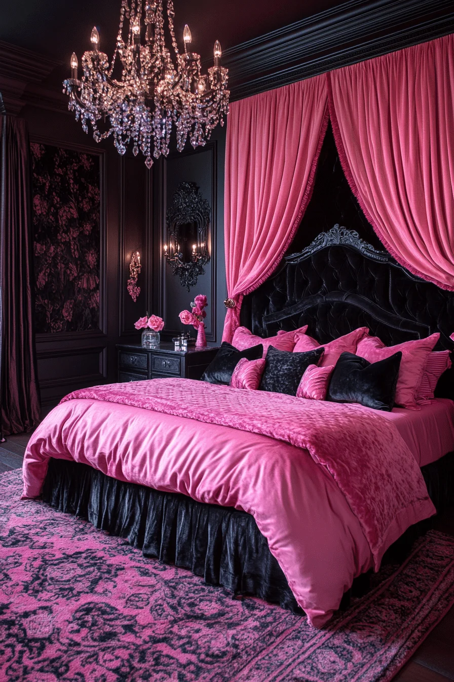 Luxurious pink and black bedroom