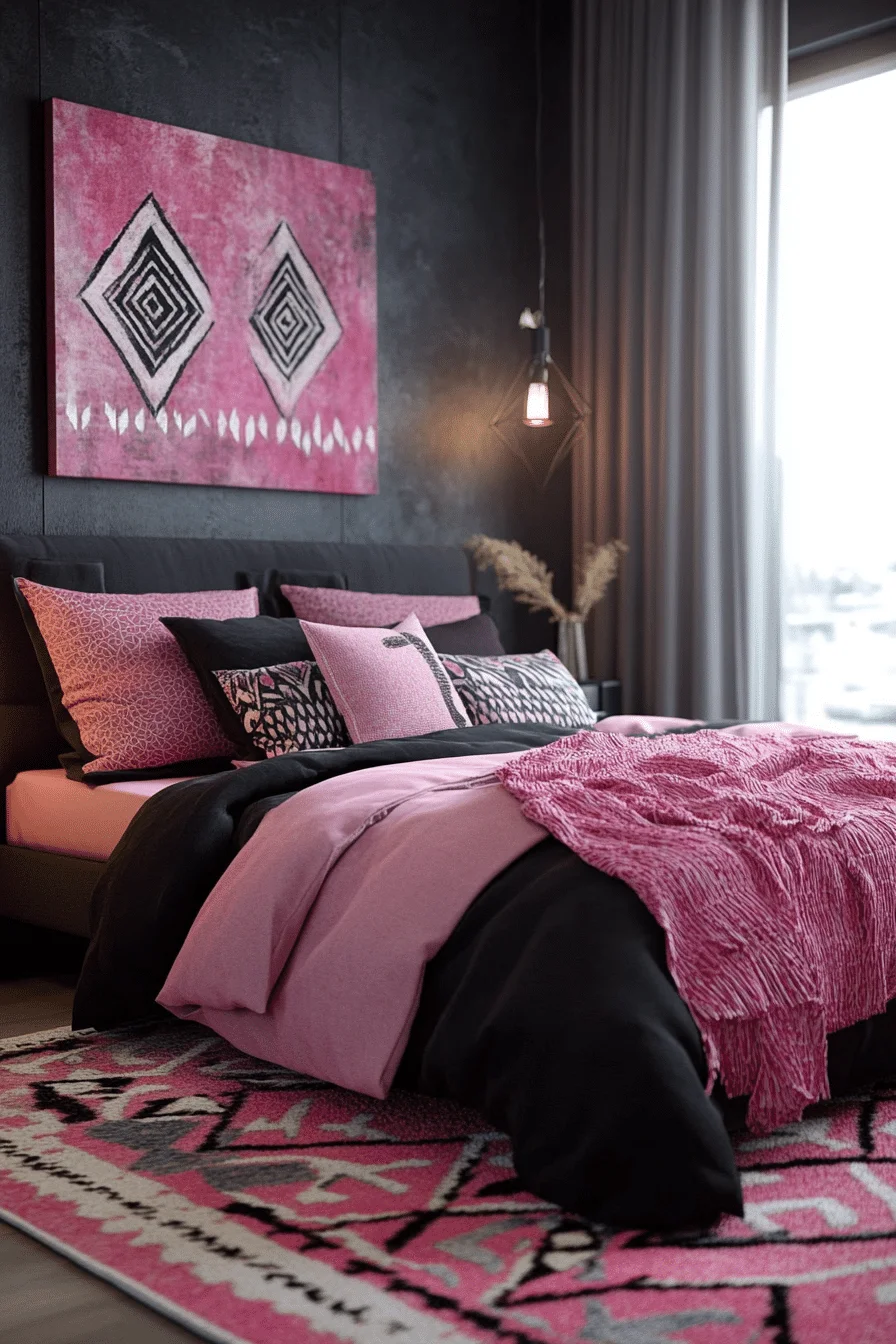 Chic pink and black bedroom