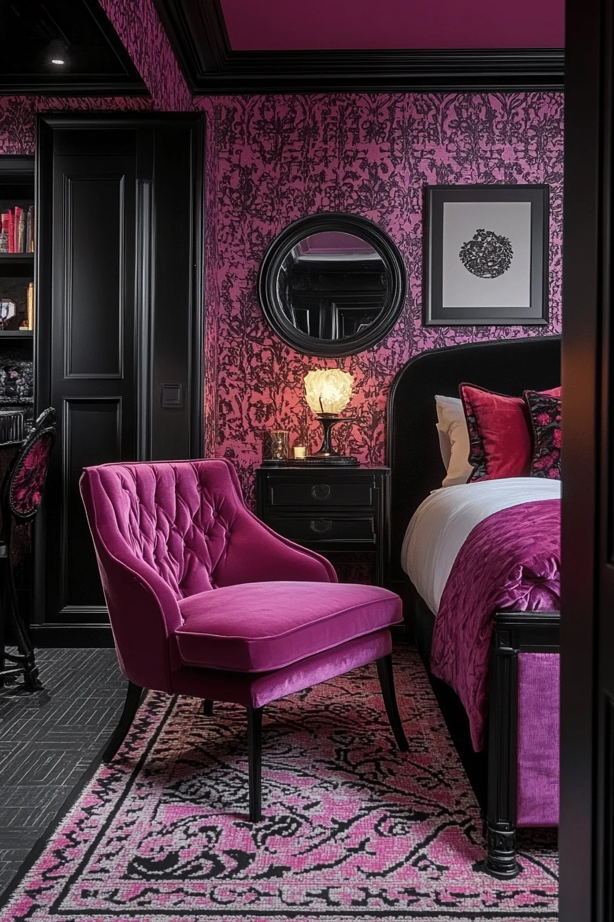Art Deco pink and black bedroom