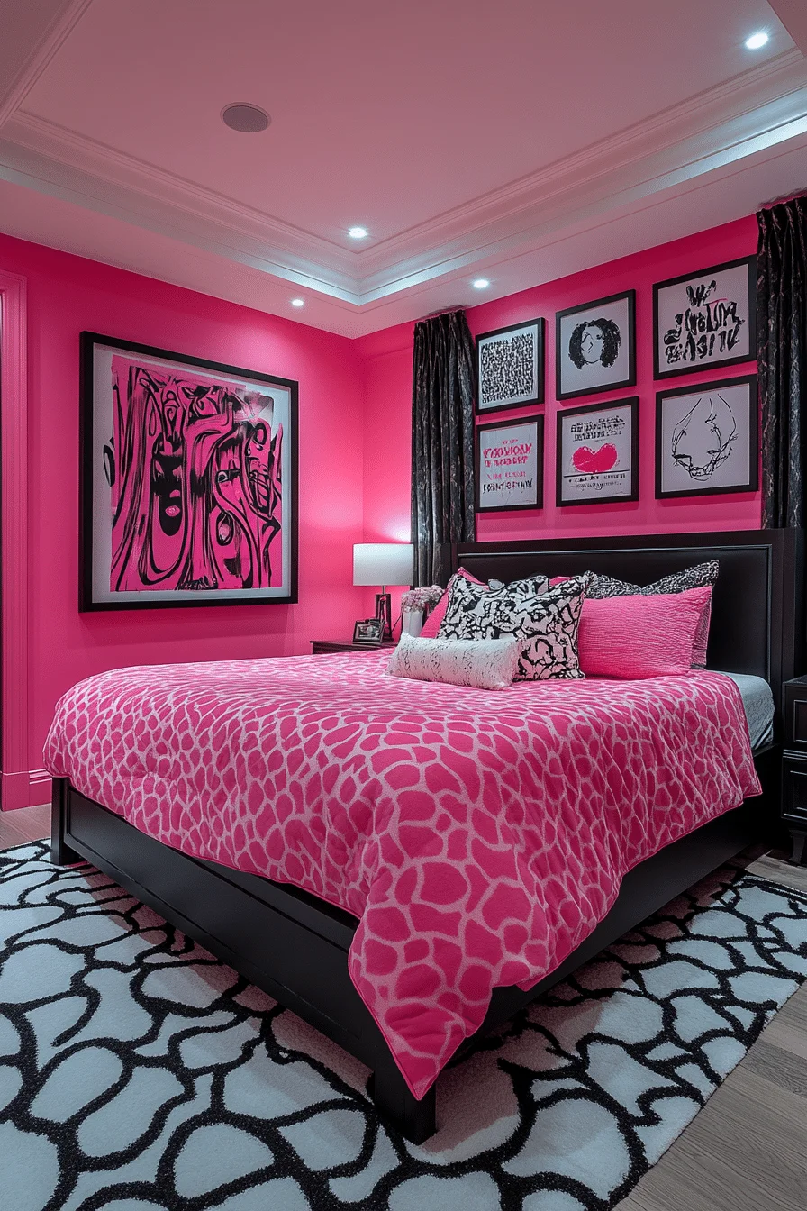 Teen pink and black bedroom