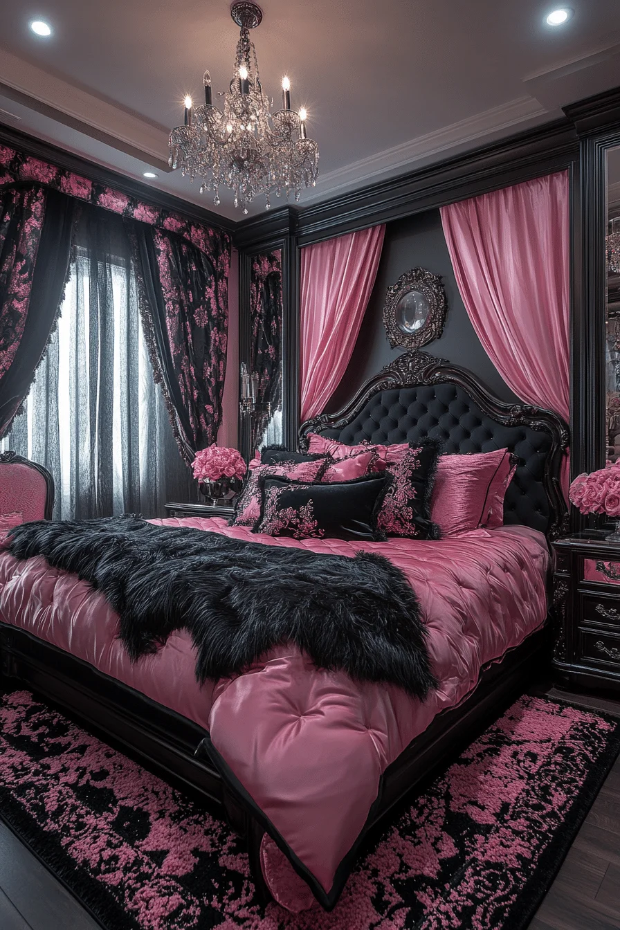 Glamorous pink and black bedroom