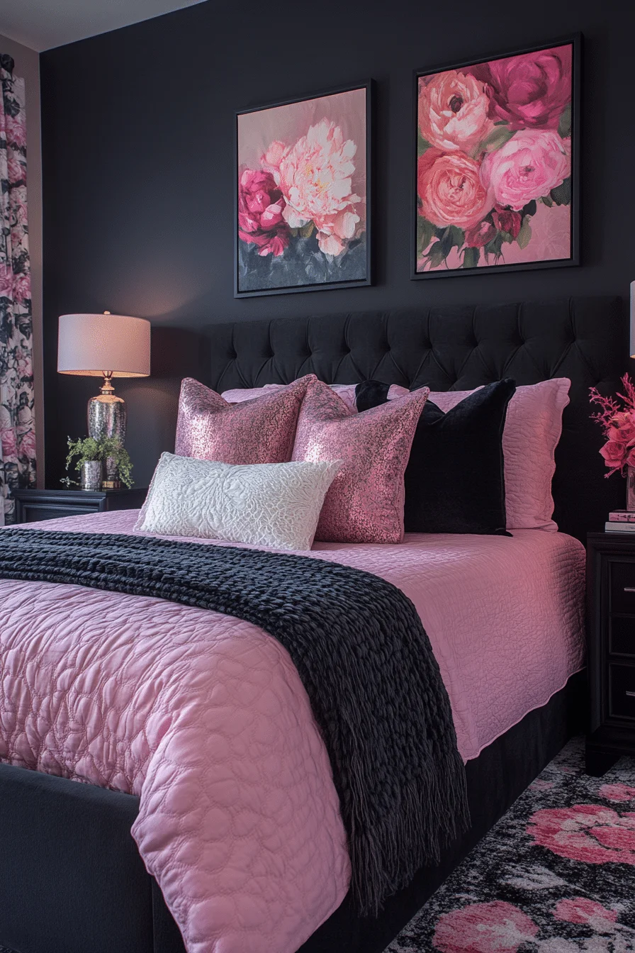 Sophisticated pink and black bedroom