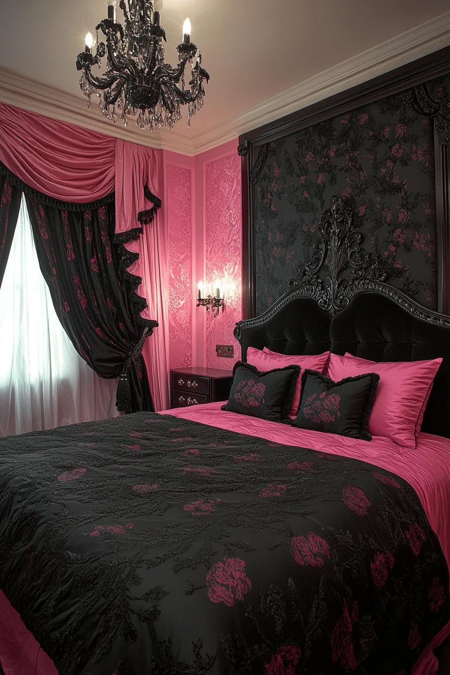 Romantic pink and black bedroom