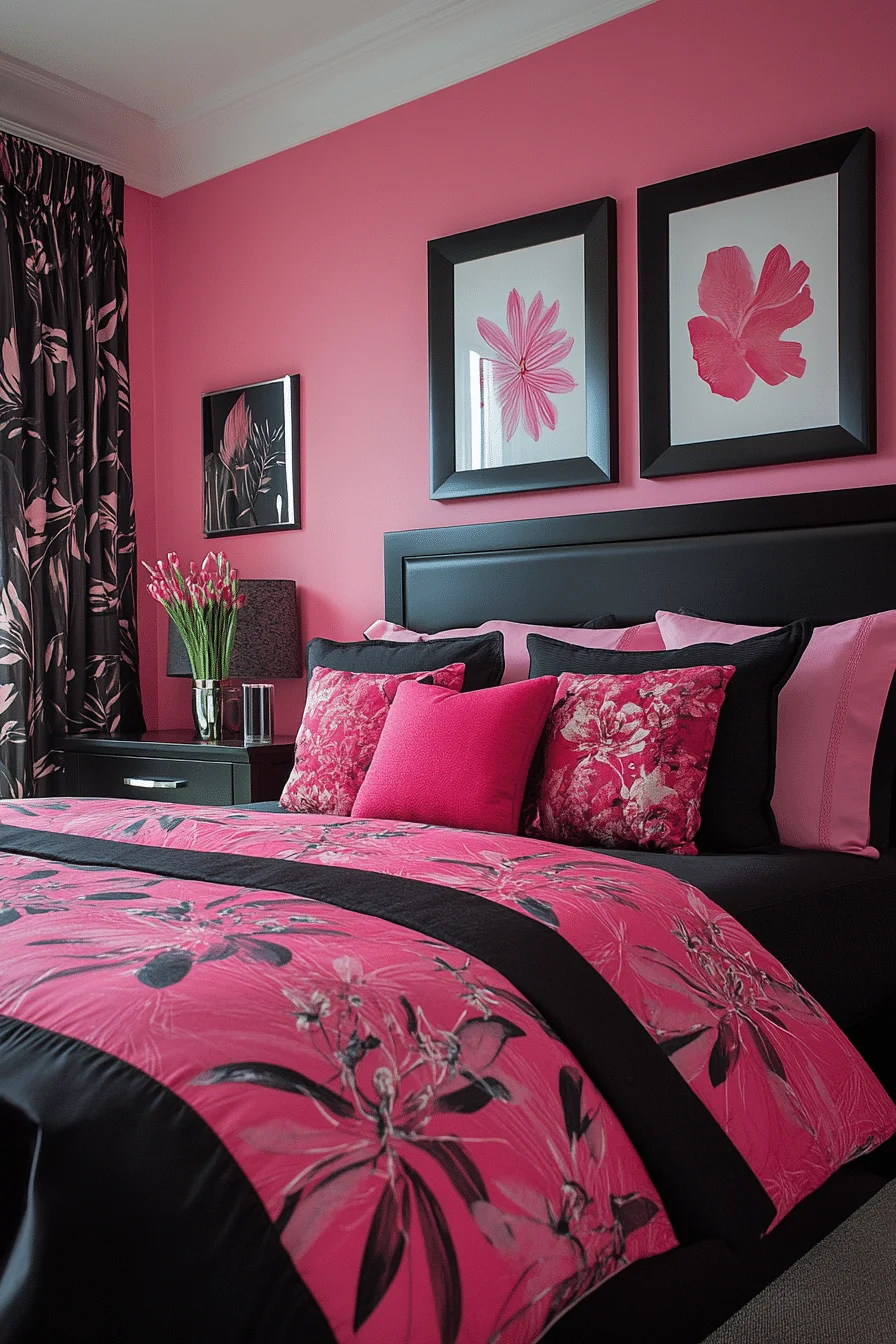 Refined pink and black bedroom