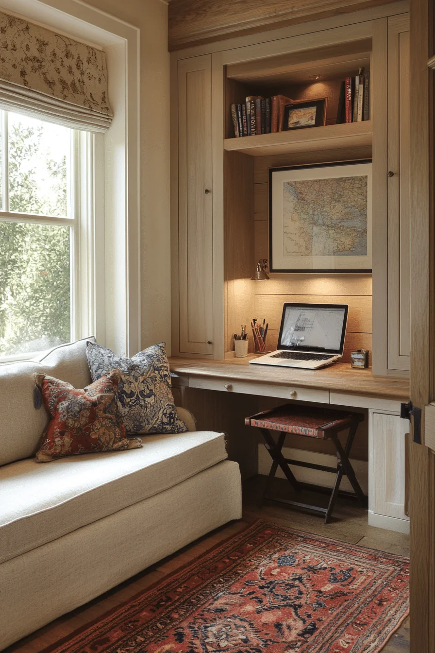 Extendable work desk in a small living room