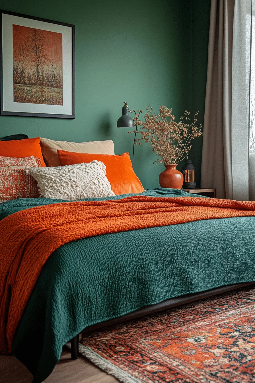 Bold green walls with terracotta decor