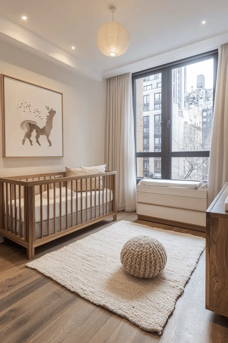 Minimalist nursery with neutral tones and simple furniture