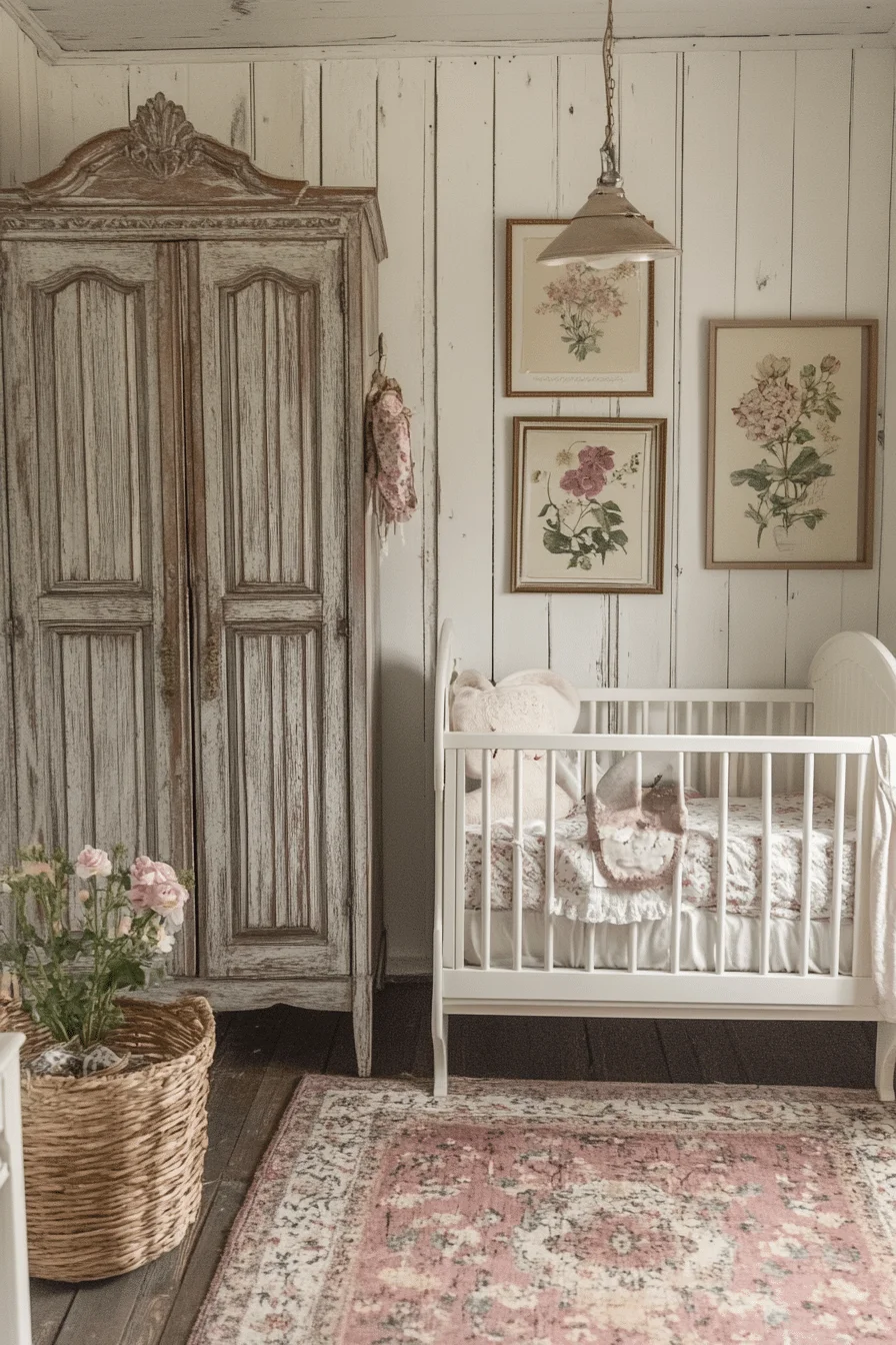 French provincial nursery with pastel colors and floral accents