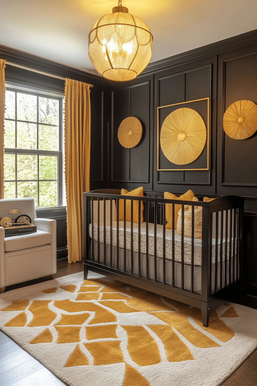 Jazz Age nursery with gold accents and vibrant colors