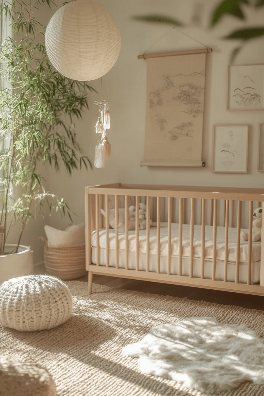 Zen nursery with bamboo accents and neutral colors