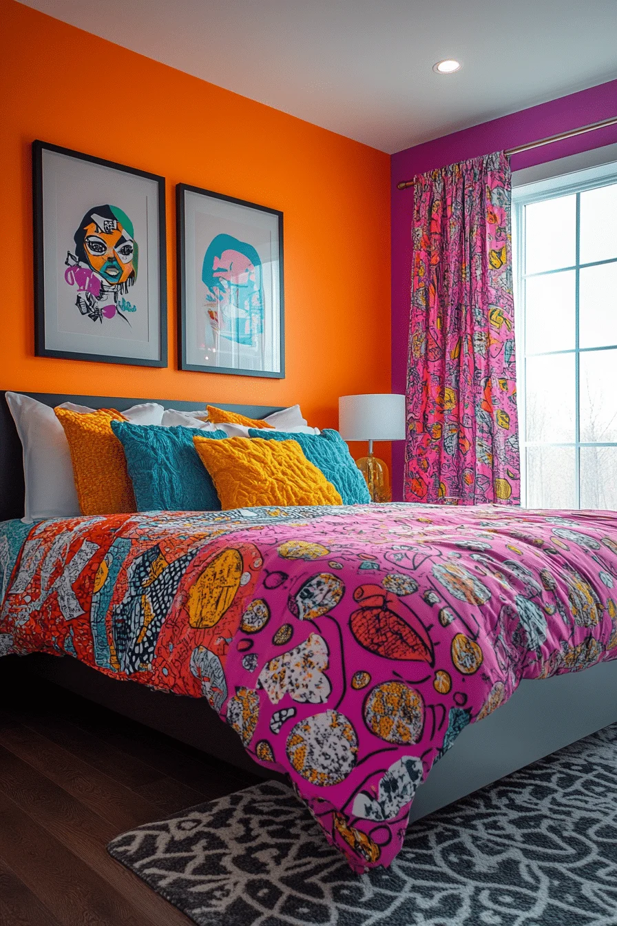 Pop art style bedroom with bright colors