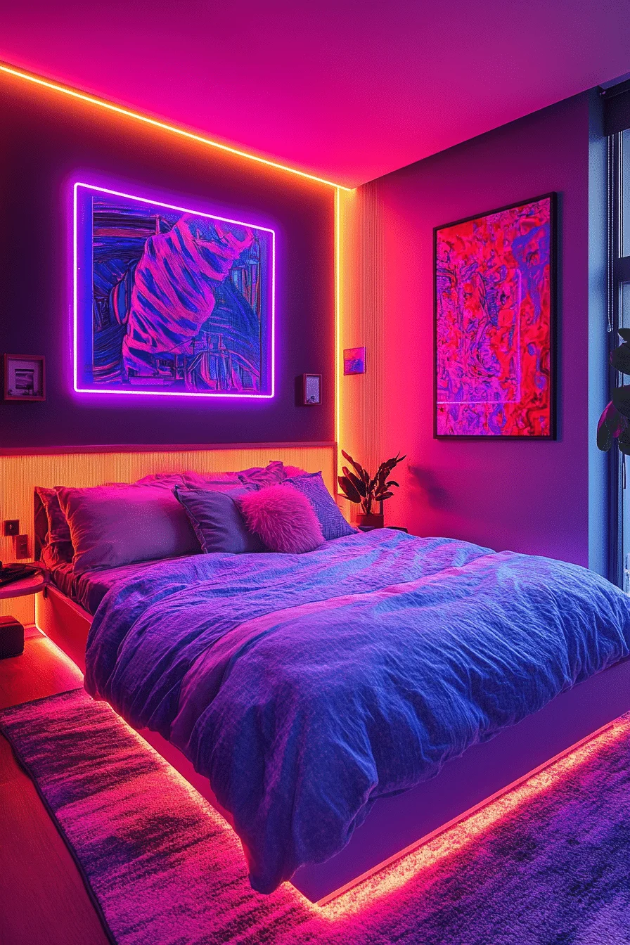 Bedroom with neon lighting