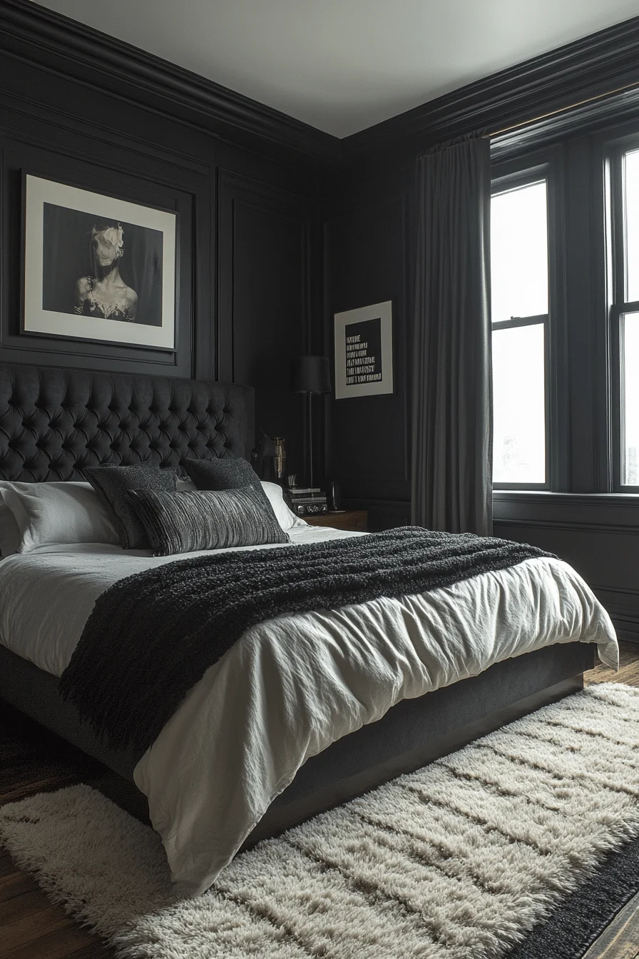 Black and white urban bedroom