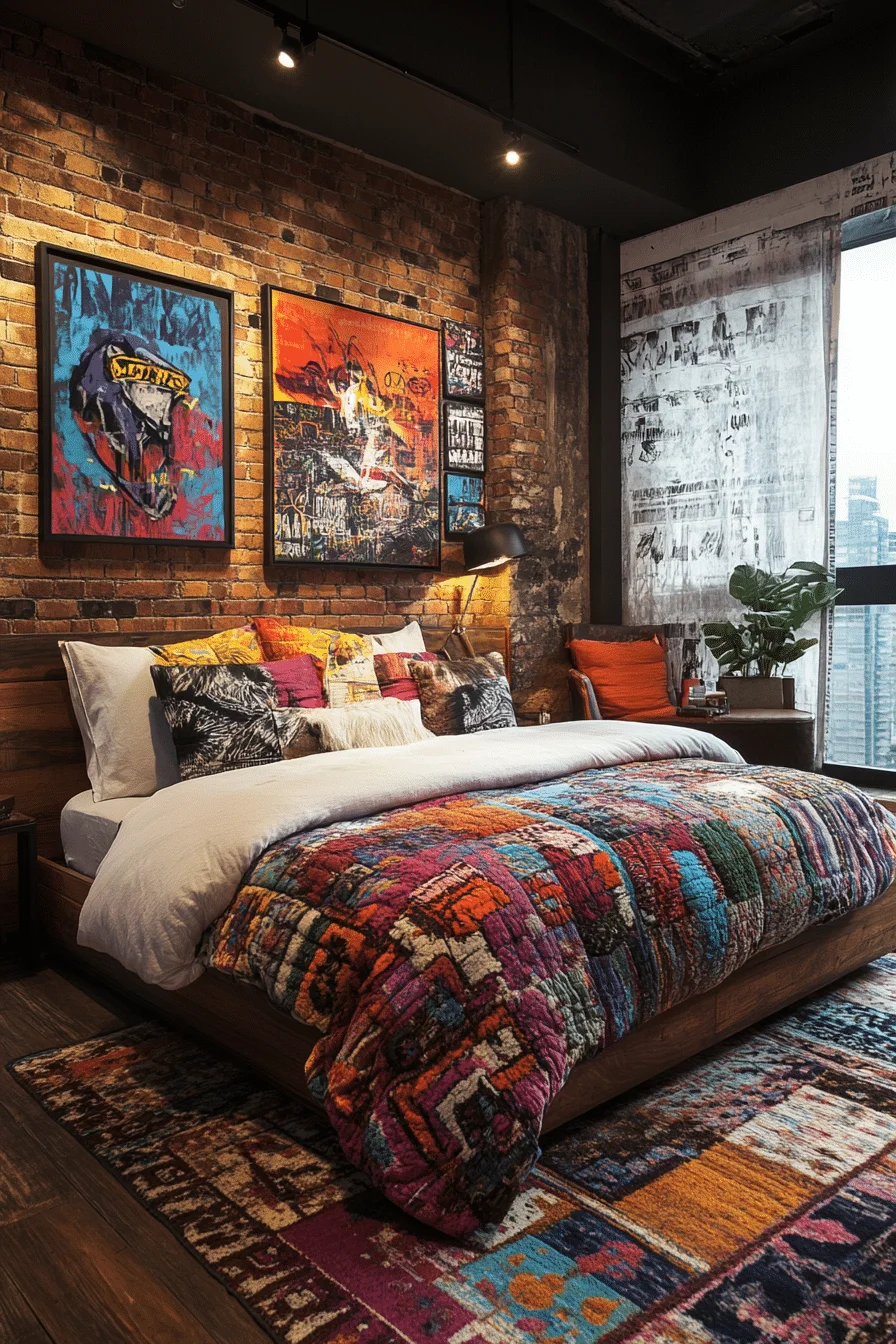 Contemporary bedroom with bold murals