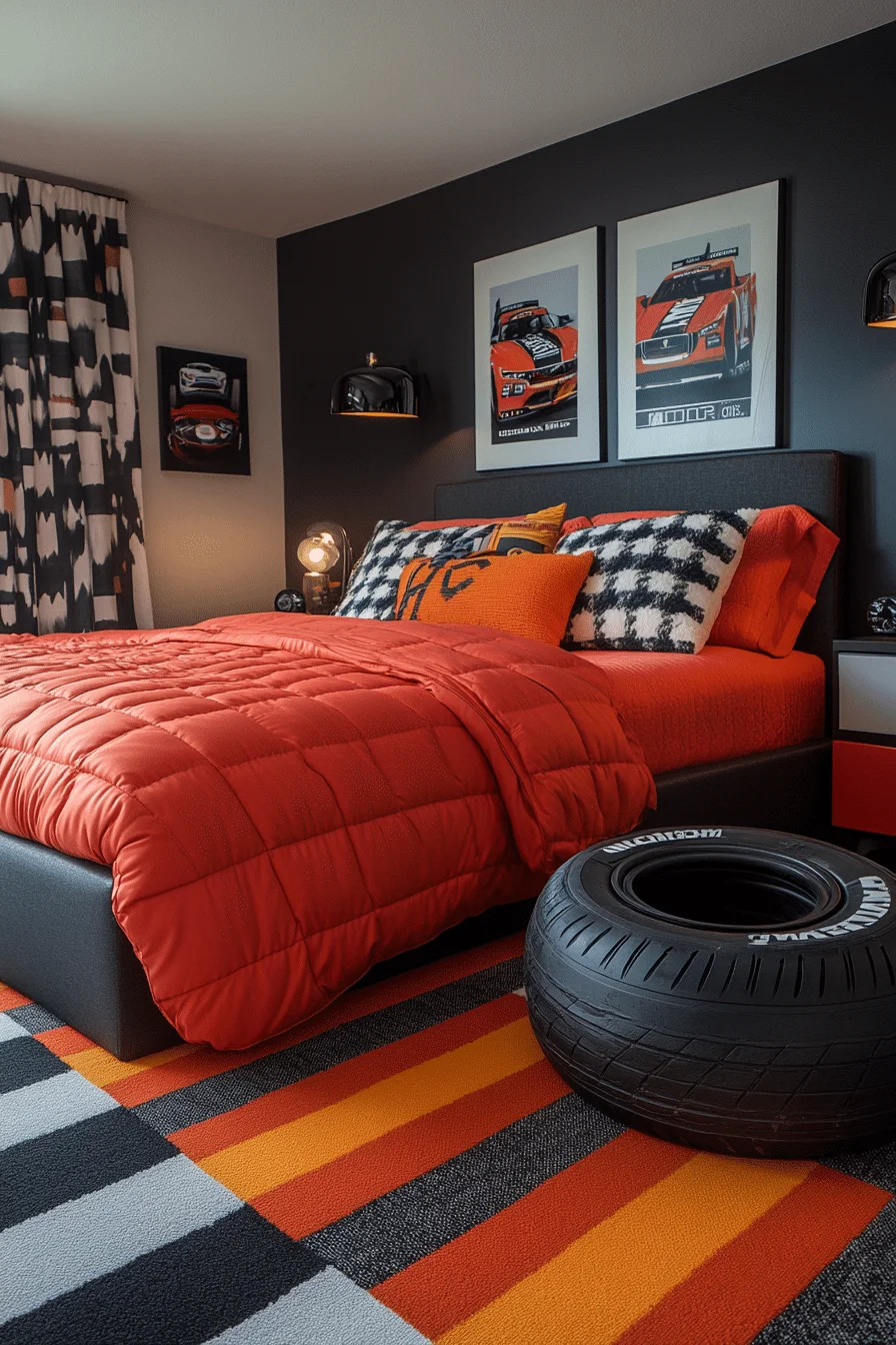 Sports-inspired bedroom with memorabilia