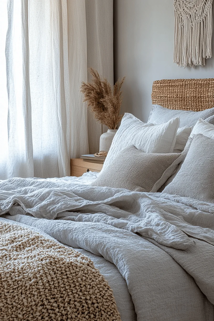 Boho bedroom with gauzy curtains and vintage decor