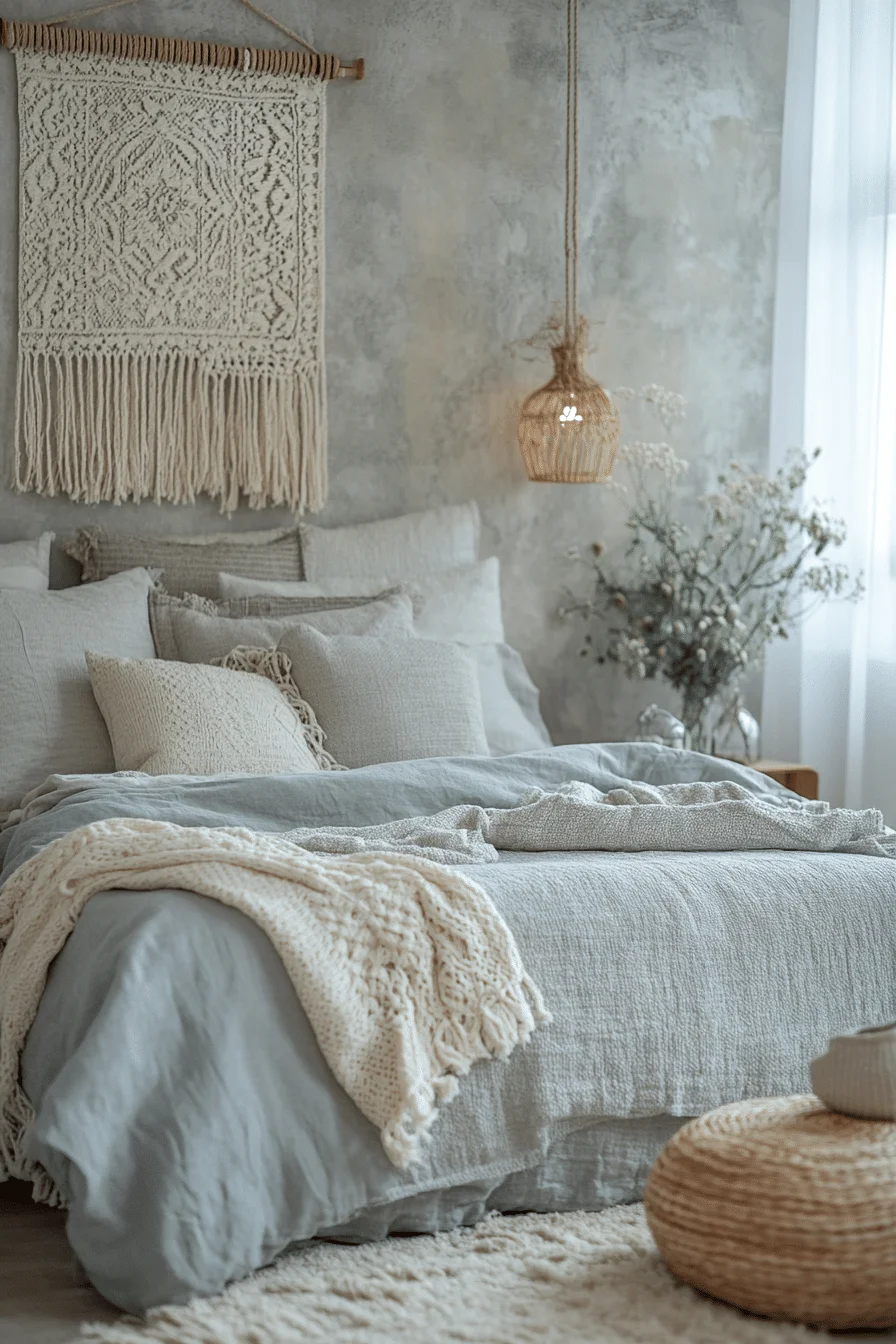Grey boho bedroom with urban style